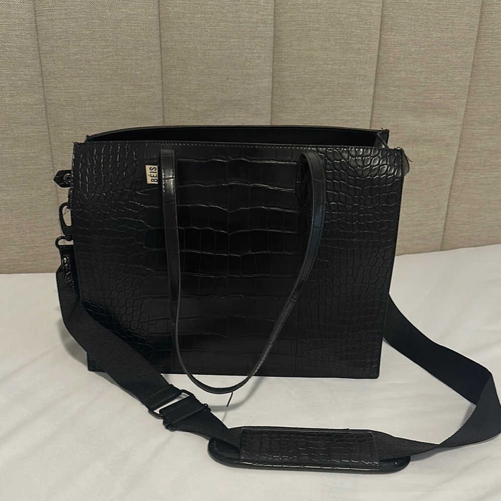 Beis Smaller Work Tote in Black Croc